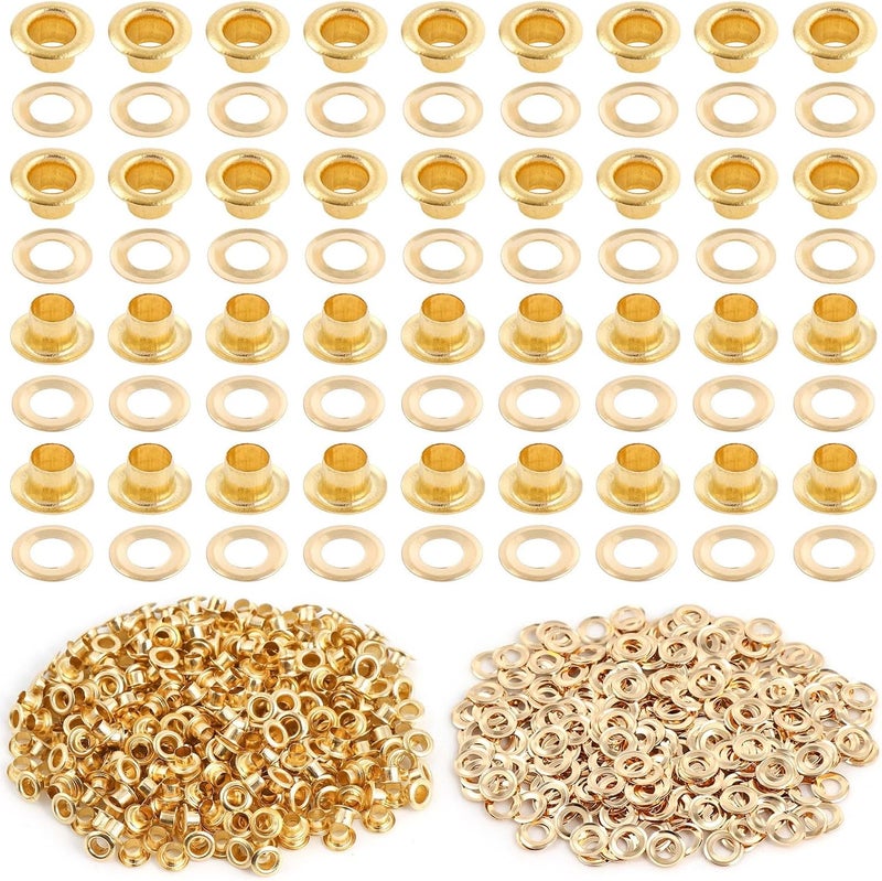 PECMER 300 PCS Gold Eyelets and Grommets- 1/8 Inch Copper Eyelets Grommets with Washers for Belt Bag Tag Scrapbook-3mm Eyelets for Paper Crafts and Fabric Shoes - Image 1